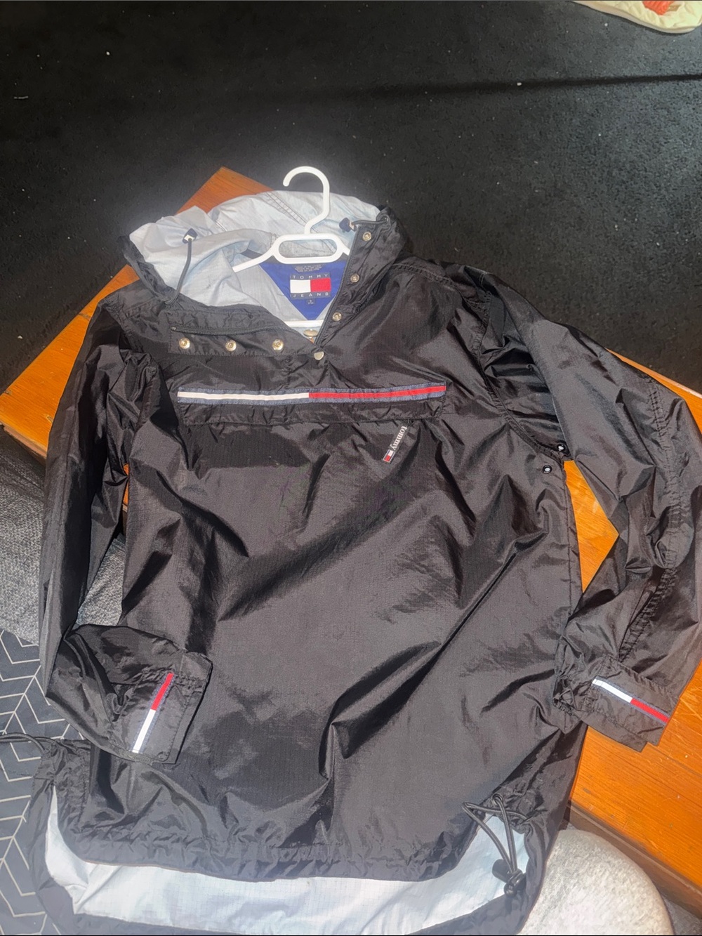 Tommy Hilfiger Black Pullover Anorak with Red & White Trim